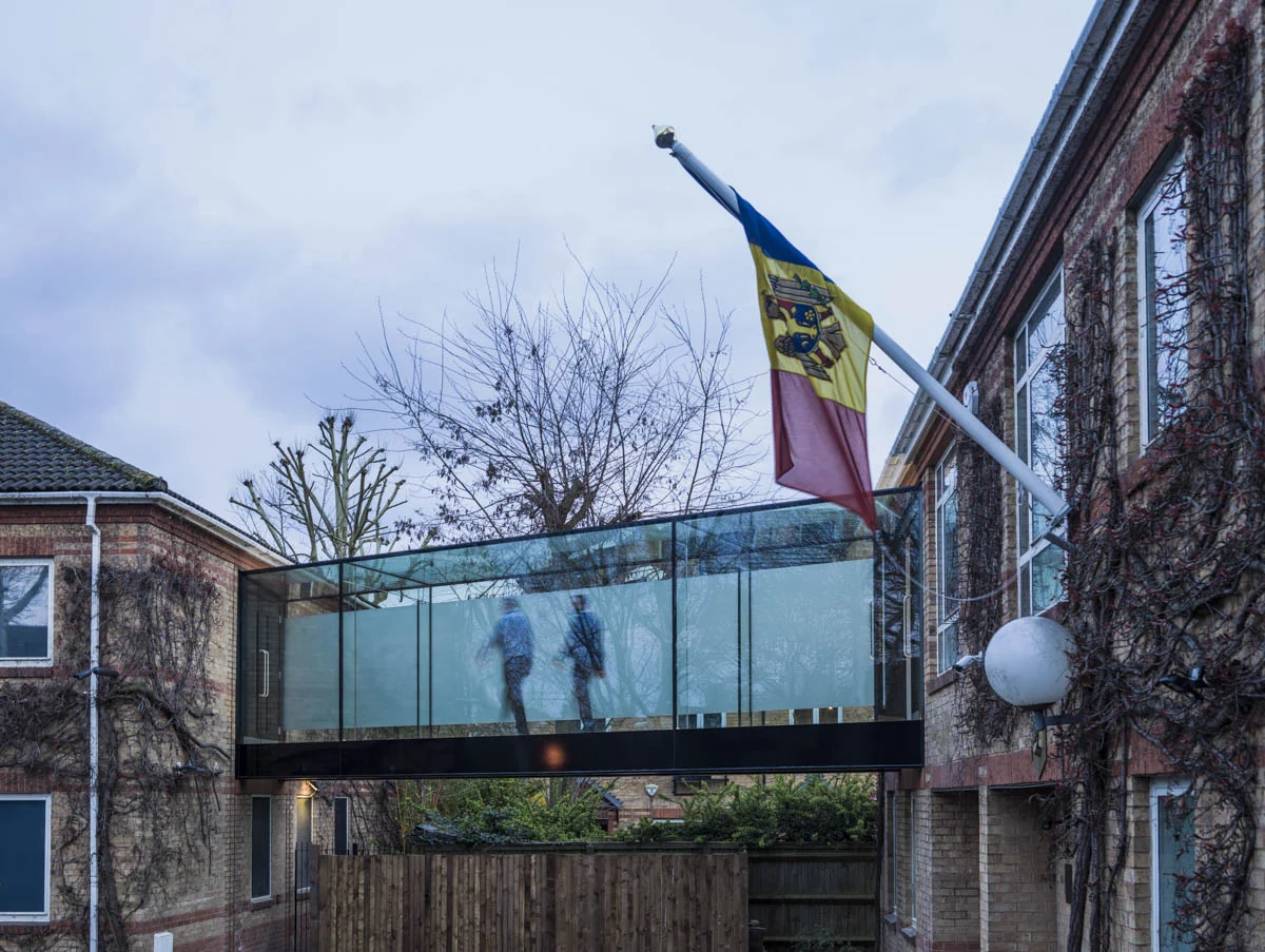 Glass Bridge Chiswick connecting two brick buildings