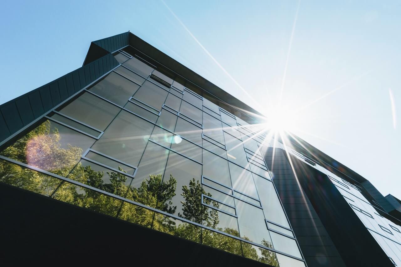 Office complex fitted with reflective architectural glass